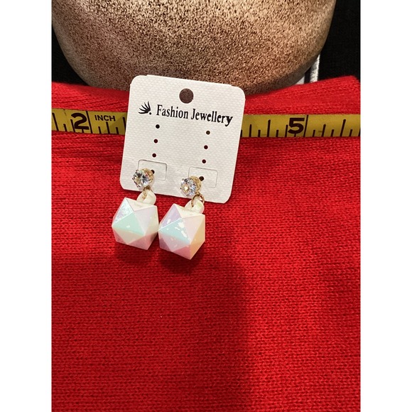 Jewelry - Fashion Jewellery Iridescent Geometric Cube Drop Earrings‎ Rhinestone Studs NEW